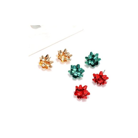 Bow Red Green Gold Holiday Earrings 3 Pairs - Picture 4 of 6